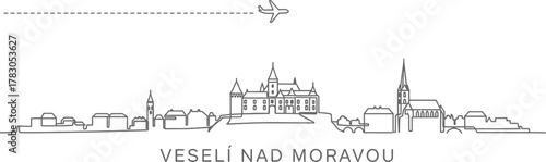 Veseli nad Moravou Skyline with Airplane Travel Concept
