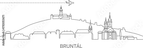 Bruntal Skyline with Airplane Travel Icon