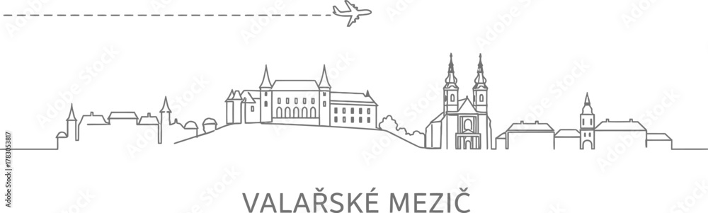 Fototapeta premium Valasske Mezirici Skyline with Airplane