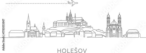 Holešov skyline simple line art with airplane