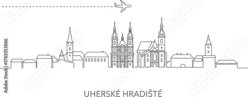 Uherské Hradiště Skyline with Airplane Travel Icon