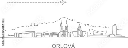 Orlova Skyline with Airplane Silhouette