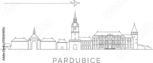 Pardubice Skyline with Airplane and Text