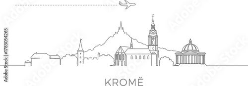 Kromeriz Czech Republic Skyline Line Art Airplane