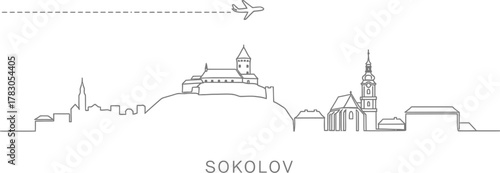 Sokolov Skyline with Airplane and Landmark Buildings