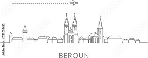 Beroun Skyline with Airplane and Landmark Architecture
