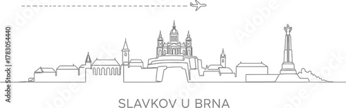 Slavkov U Brna Skyline with Airplane and Dashed Line