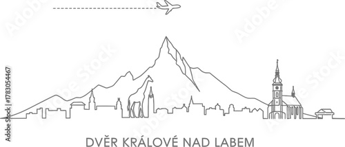Dvur Kralove Nad Labem Skyline with Airplane and Mountain