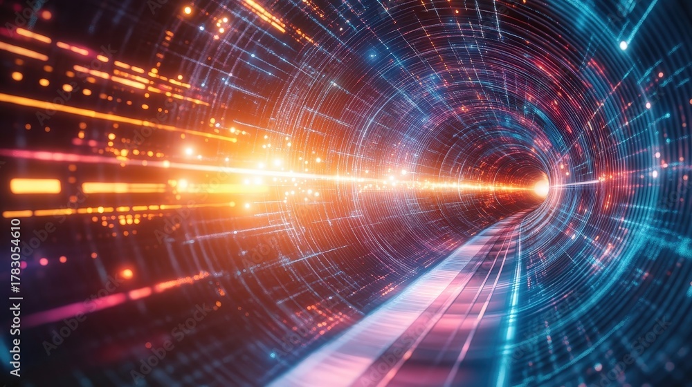 Obraz premium digital tunnel abstract data stream futuristic technology backgr