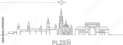 Pilsen Skyline with Airplane Icon