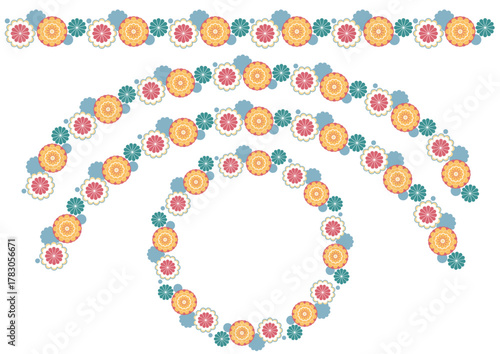 菊の飾り罫とフレームセット・カラフル