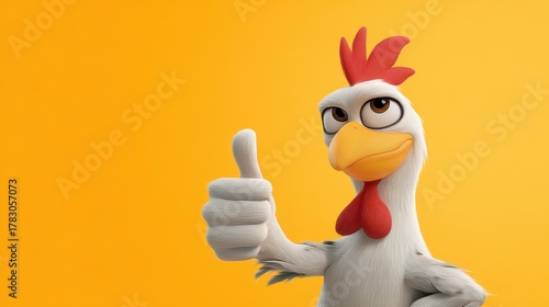 Friendly cartoon chicken giving thumbs up