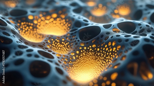 Fototapeta Naklejka Na Ścianę i Meble -  abstract 3d render of a cellular structure with glowing interior