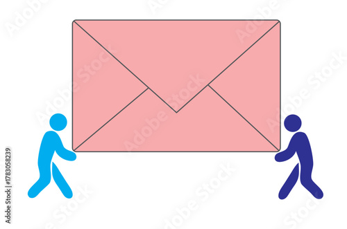 Vector illustration of a group of businessmen carrying an envelope to check inbox notifications and new emails, online communication technology