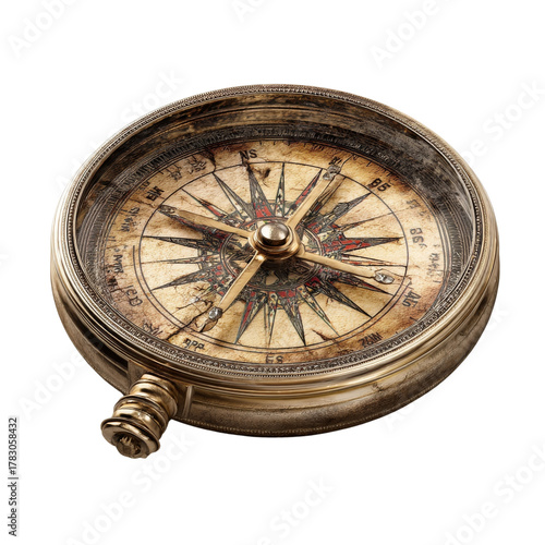 Antique brass compass with intricate detailing for nautical design theme