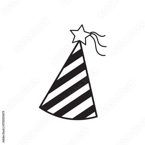 party hat icon in black and white . party hat vector illustration on white background 