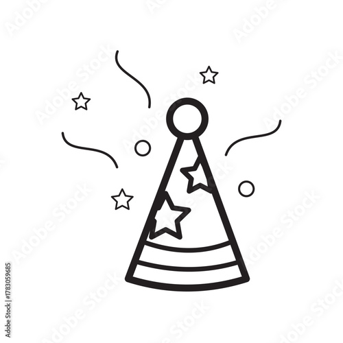 party hat icon in black and white . party hat vector illustration on white background 