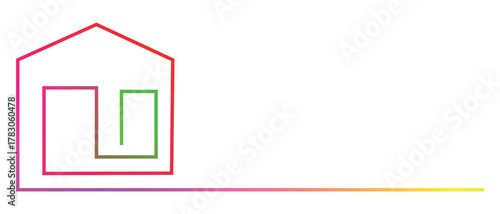 Colorful Modern Home Design Outline with Gradient Line Art Isolated on White Background