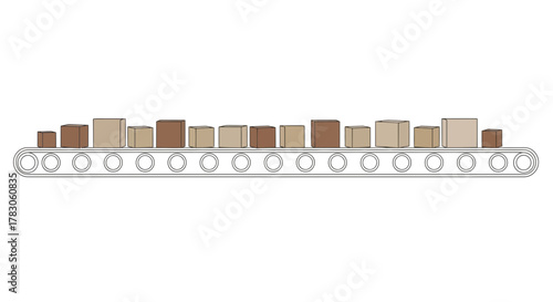 Boxes moving on a conveyor belt, illustrating automated manufacturing process and supply chain efficiency, perfect for logistics and e-commerce themes