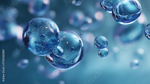 Blue Serum Foam from Cosmetics. Idea for essential serums and moisturizers. Vitamin idea for beauty and health.