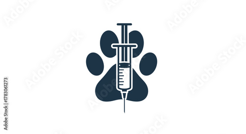 Veterinary vaccine concept with paw print and syringe, promoting pet health and preventative care, veterinary clinic logo, pet adoption campaign design