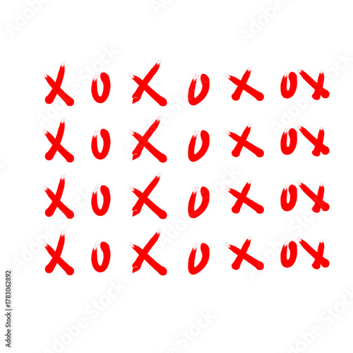 Red hand-drawn X and O marks vector illustration. The expressive brush strokes create a bold and artistic look. Perfect for design projects, educational visuals, or marking correct and incorrect optio