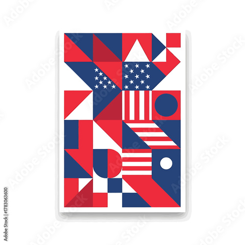 Patriotic abstract background featuring a deconstructed American flag with a modern geometric pattern of stars and stripes