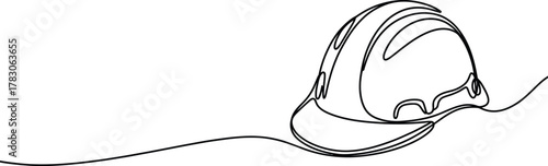 Minimalist Continuous Line Art of Hard Hat Construction Helmet