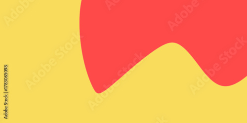 Abstract Vector Illustration Background, Wavy Red and Yellow Design. Dynamic contrast illustration with an upward curving red shape on a bright yellow backdrop.