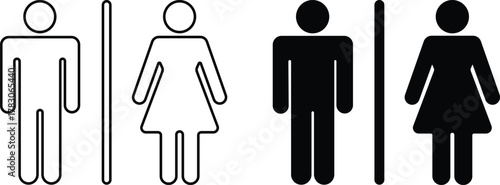Male and female restroom pictograms in both line art and silhouette styles