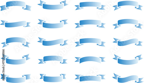 Collection of blue gradient ribbon banners for design elements