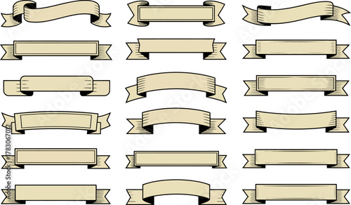 Vintage beige ribbon banner collection set for text display art