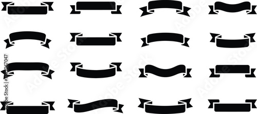 Diverse black ribbon banner shapes collection vector icons set
