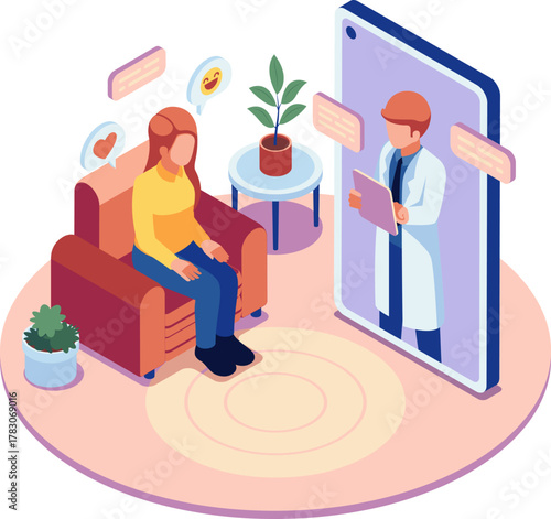 Isometric Online Therapy Session Between Patient and Psychologist