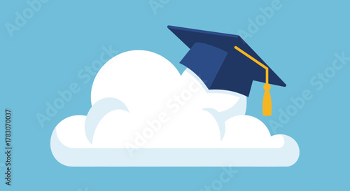 Celebrate academic achievement with this graduation cap resting atop a cloud, a perfect representation of success, dreams, and future aspirations