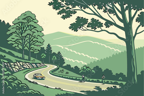 “Skyline Drive Virginia forest and overlooks, soft vector”