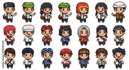 Indonesian Ethnic Diversity Pixel Art Characters