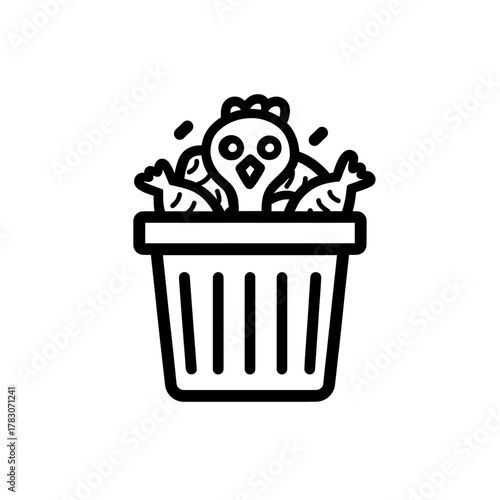 Garbage Can, Chicken, Urban Environment, Illustration, Waste Management Concept