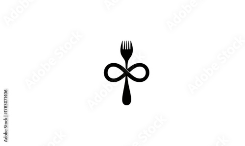 Black and white logo of a fork with an infinity symbol and a teardrop shape.