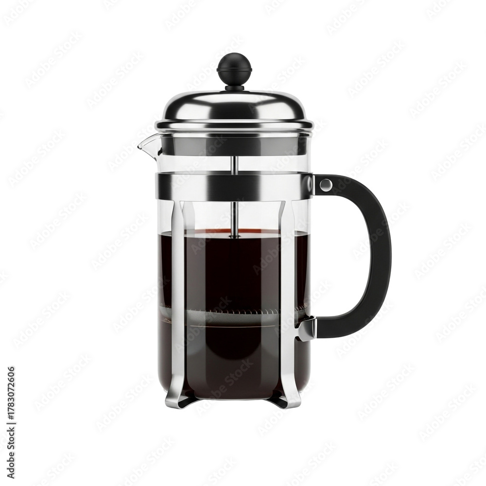 Obraz premium Barista Coffee Brewing Device French Press Isolated on Clear Background 