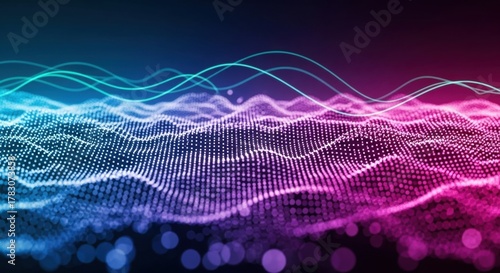 Abstract Data Wave: Dynamic Particle Field with Teal Lines and Gradient Color