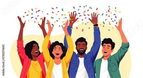 Diverse Group of Friends Celebrating with Confetti.