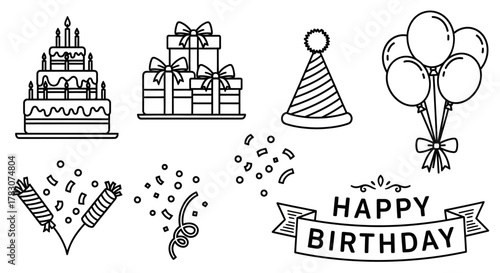 Happy Birthday Icons A Collection of Festive Celebration Elements for Your Design Needs
