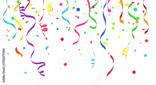 Celebration Confetti and Streamers Falling Down for Party Decorations and Events