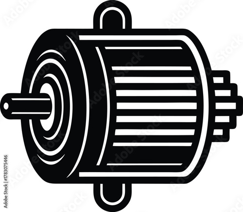 Side view of an industrial electric motor with a power shaft and mounting points