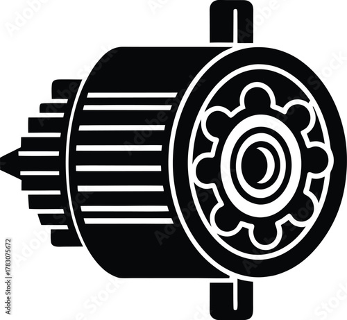 Industrial electric motor part black icon design isolated on transparent background
