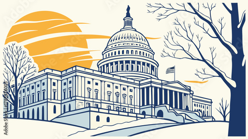 Washington dc skyline featuring the united states capitol building amidst trees with sunlight streaming through, suitable for travel brochures and websites.