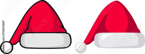 Classic Santa Hat Vector Set Red and White Christmas.