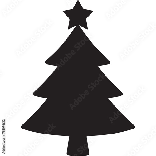 Simple Christmas tree black silhouette ideal for holiday cards, festive prints, and seasonal decorations. Clean flat vector for minimalist design projects.