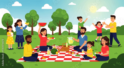 Happy Family Enjoying a Sunny Outdoor Picnic.